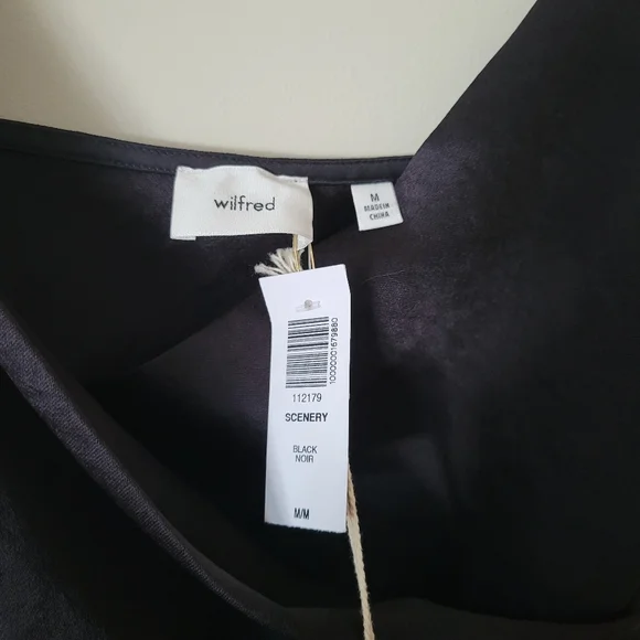 NWT Aritzia Wilfred Scenery Faux Wrap Black Satin Midi Slip Dress Size Medium - Picture 9 of 10